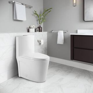 VANITYFUS 1-piece 1.11.6 GPF Dual Flush Elongated Toilet in Glossy White Seat Included Siphonic Jet VF-21S0901-GW