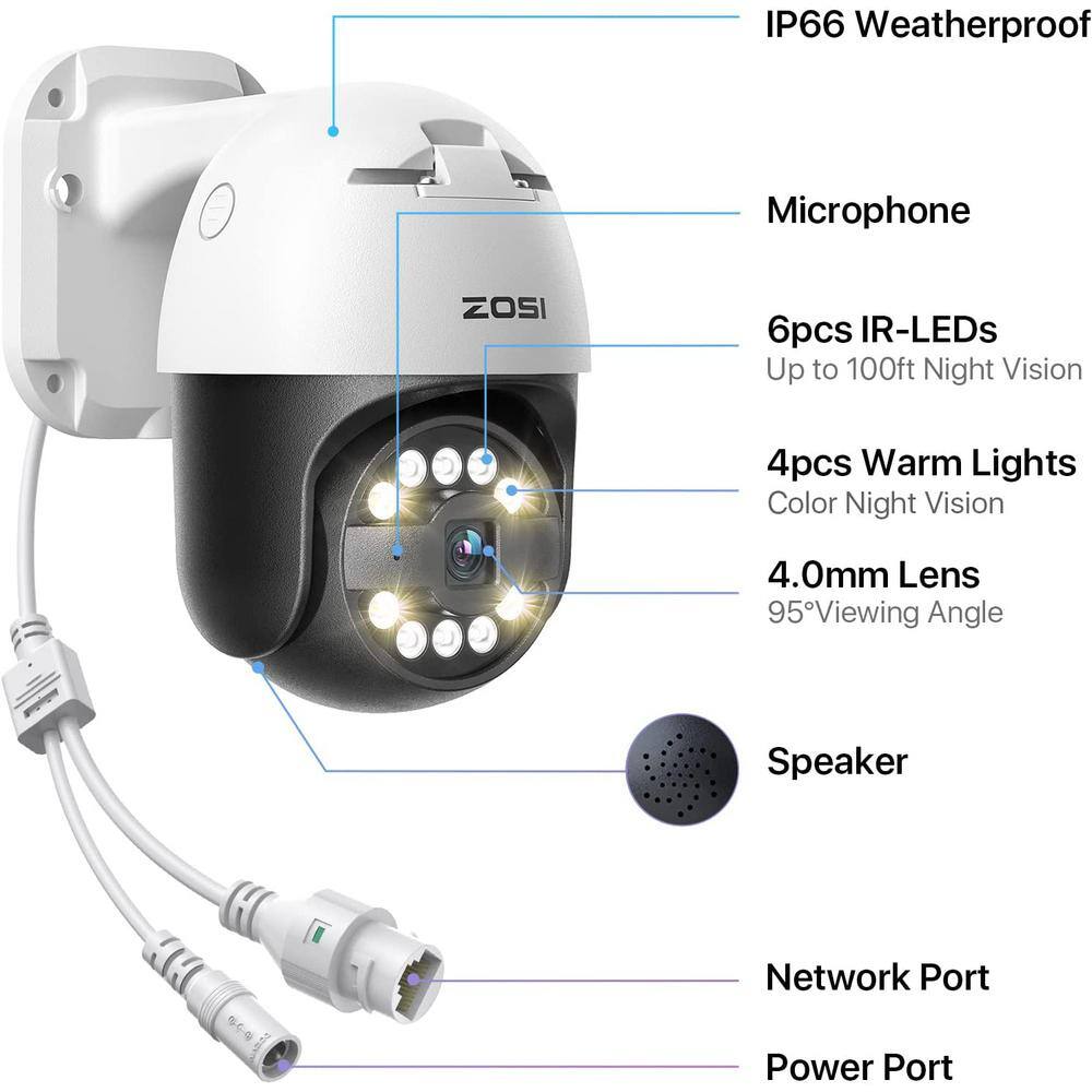 ZOSI 4K 16-Channel POE 4TB NVR Security Camera System with 4X 355 Pan Tilt 5MP Wired Outdoor Cameras Person Vehicle Detect 16HK-2965W4-40-US-A2