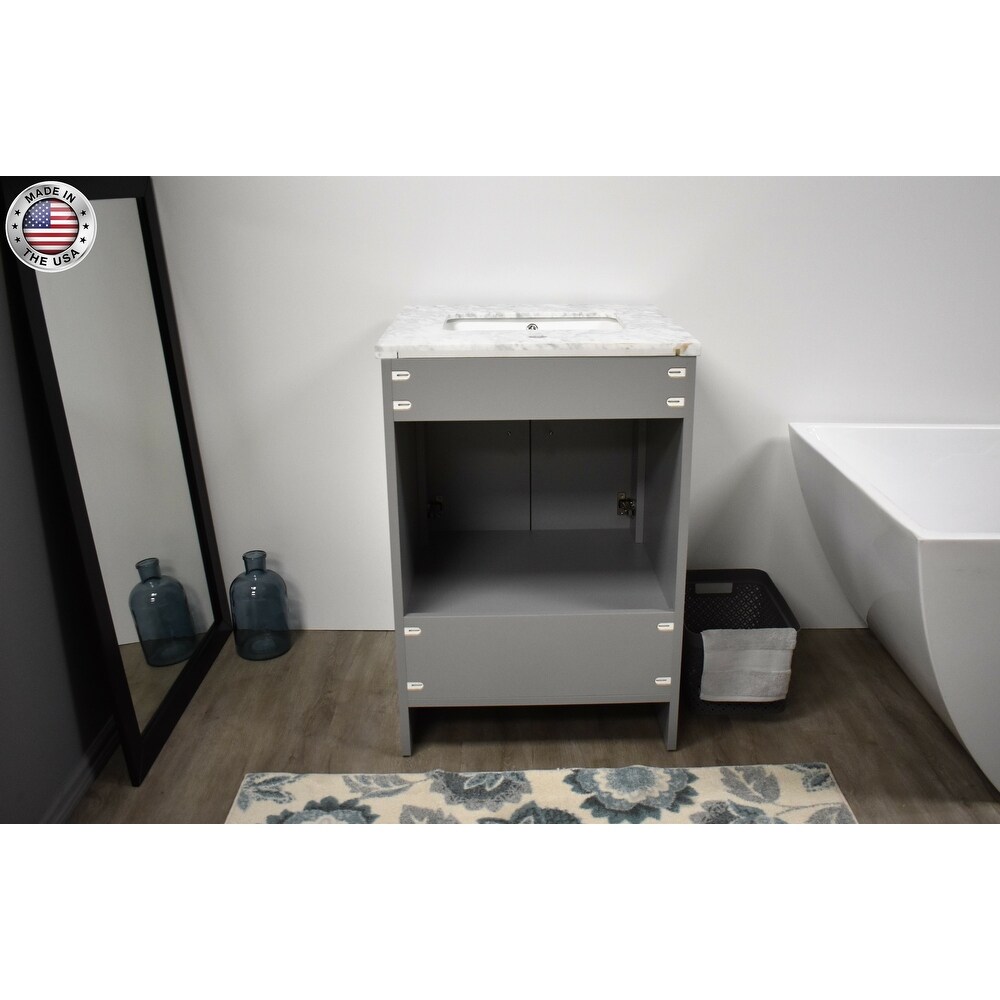 Volpa USA Capri 24 Inch Vanity in Grey/Carrara Marble Set