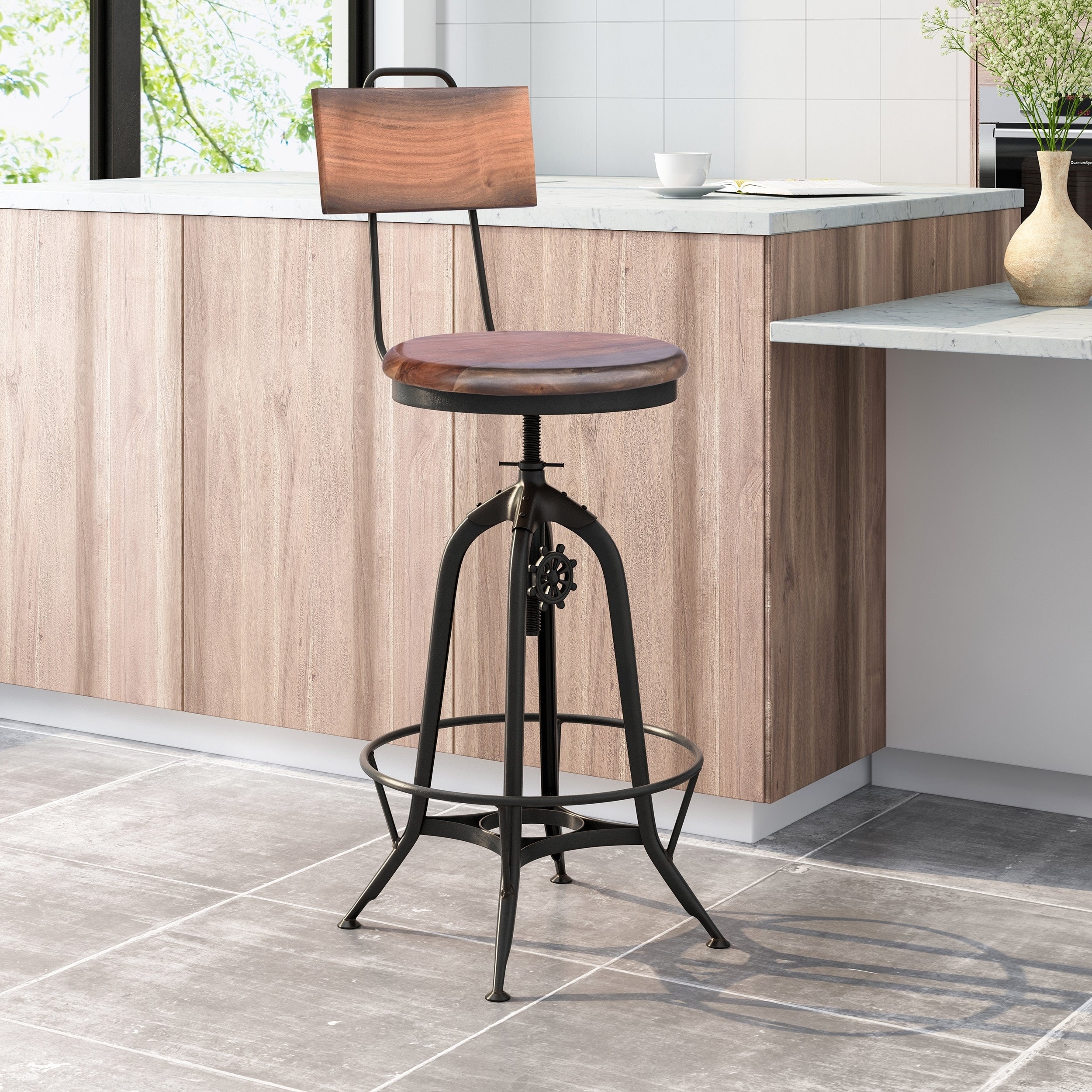 Clarkson Modern Industrial Acacia Wood Bar Stool by Christopher Knight Home