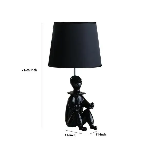 Fabric Shade Table Lamp with Polyresin Sitting Clown Base， Black