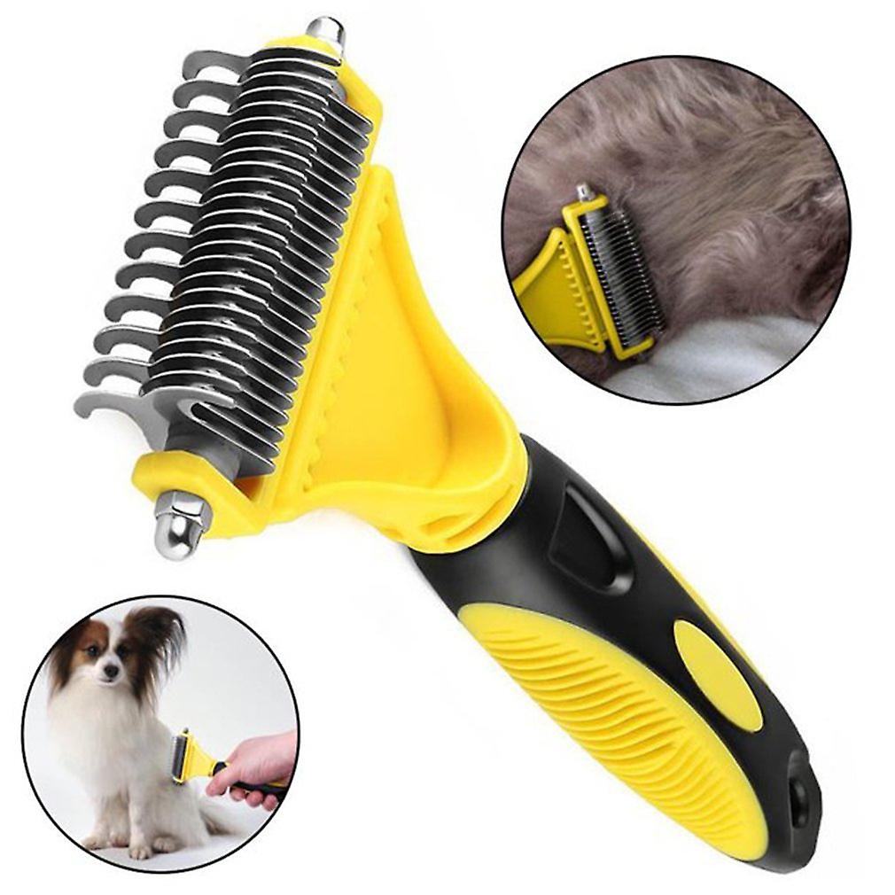 Professional Dog Brush Dematting Gently Efficient Safe Pet Comb Rake Removes Undercoat Knots Wooden Handle Grooming Tool