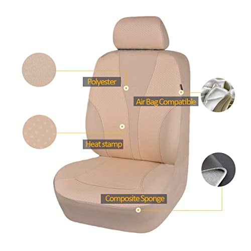 Flying Banner 9 PCS Car Seat Covers Full Cover | Universal fit Most Car，Truck，SUV and Van | Hot Stamp Breathable Composite Sponge and Airbag Compatible | Polyester Fabric Beige 039-Style