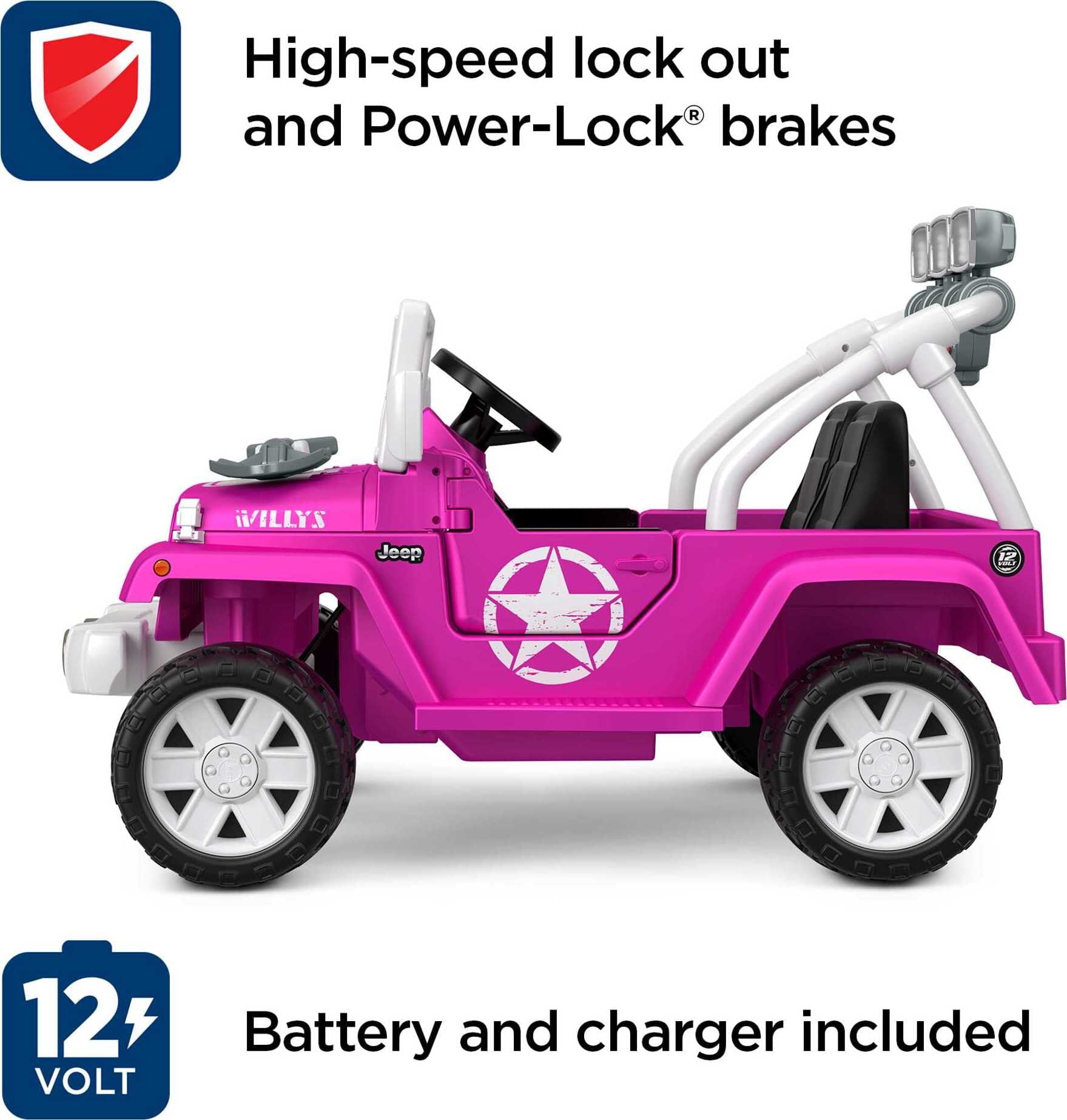 Power Wheels Jeep Wrangler Willys Battery-Powered Ride-On Vehicle with Lights & Sounds, Pink