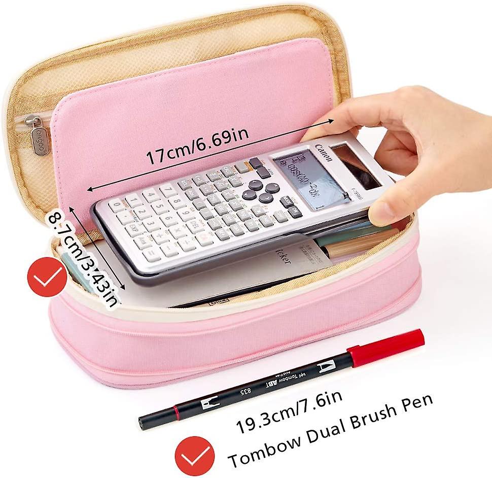 Big Capacity Pencil Pen Case Office College School Large Storage High Capacity Bag Pouch Holder Box Organizer Blue (pink)