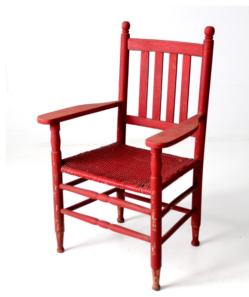 Consigned  Antique Red Wicker Seat Arm Chair   Farmhouse   Dining Chairs   by 86 Vintage  Houzz