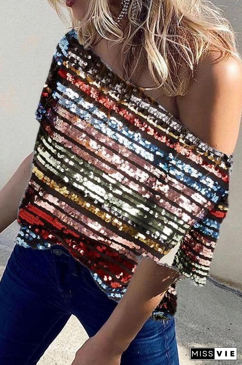 Sexy Sequined Tailored Cutout T-Shirt P14681