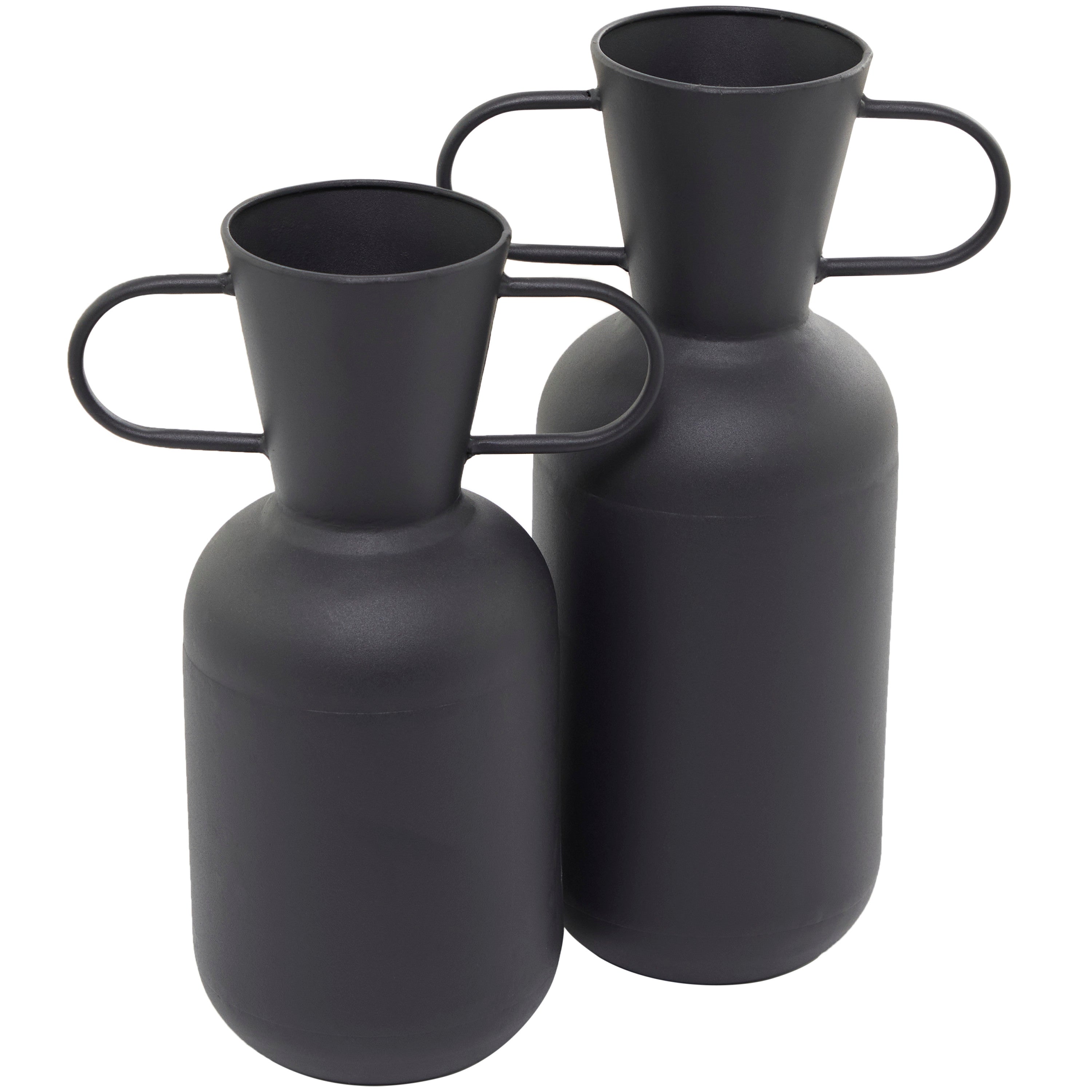 DecMode 17, 15H Black Metal Vase with Handles, Set of 2