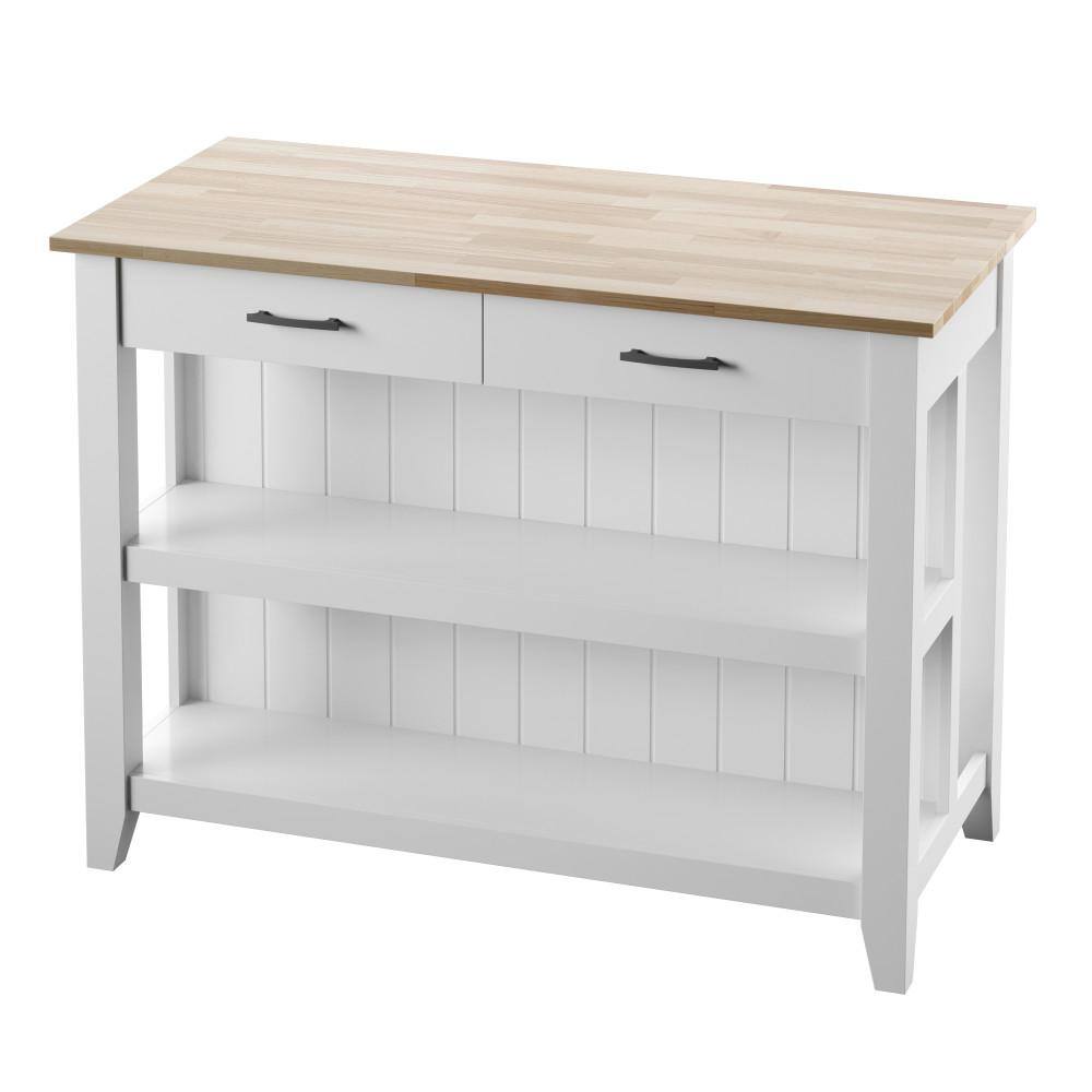 Twin Star Home White Kitchen Island with Open Shelves KI10890-TPT85