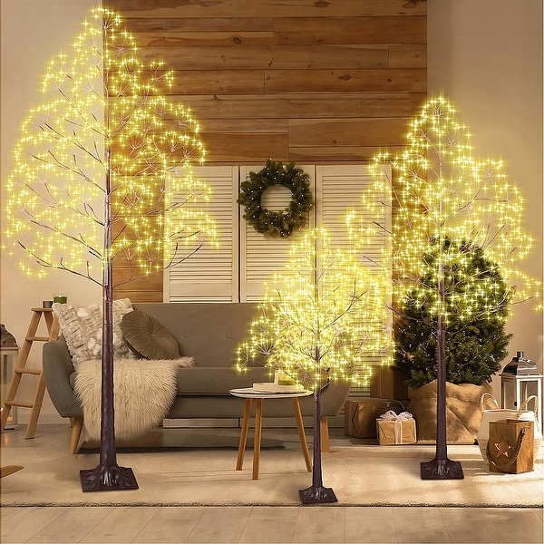 3Piece Christmas Light Tree 4FT and 5FT and 6FT，Lighted Christmas Tree，Artificial Xmas Tree for Decoration Inside and Outside