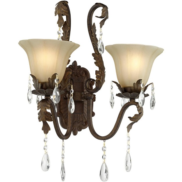 2 light Fixture Crystal Scroll Arms Amber Glass Shade For Bedroom Bathroom Home