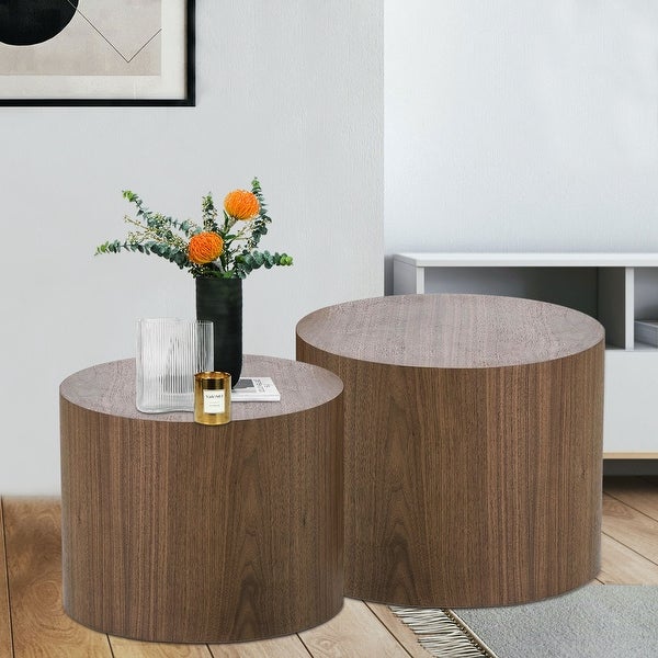 MDF Nesting Table Set Of 2， Handcraft Round Coffee Table for Iving Room/Leisure Area， Space-Saving， Versatility