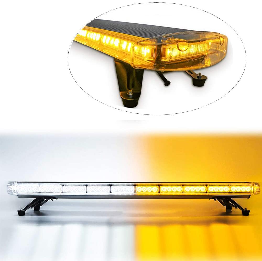 Completed Set 47 Inch 88-LED Amber White Warning Emergency Car Tow Truck Plow Response Strobe Light Bar