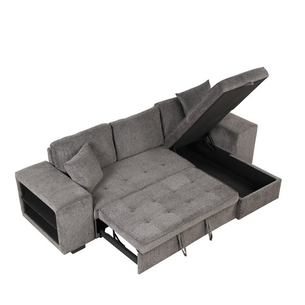 Pull Out Sleeper Sofa Reversible L shape Sectional Couch With Storage Chaise And 2 Stools modernluxe