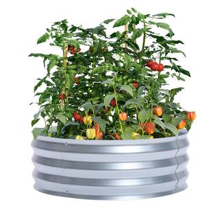 LuxenHome 36 in. Galvanized Metal Round Raised Garden Bed WHPL1270