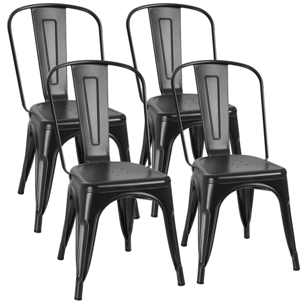 Furmax Set of 4 Metal Dining Chairs, Black