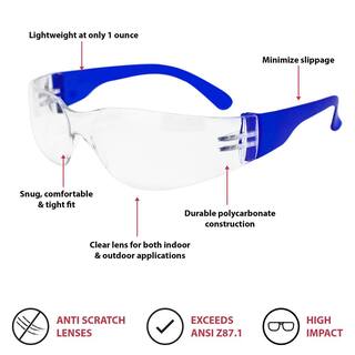 Safe Handler Clear Polycarbonate Resistant Lens Protective Safety Glasses Color Temple Variety Pack (12-Box) CLLCOT-SGA-M