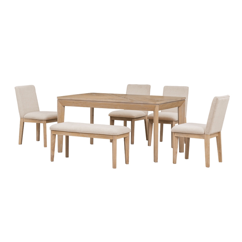 Farmhouse Style 6 Piece Solid Wood Dining Table Set w/ 60\