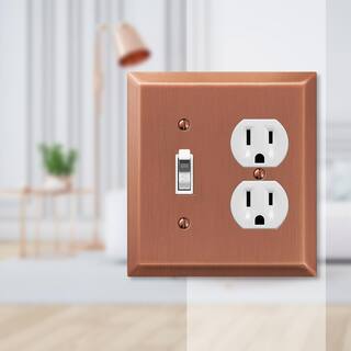 AMERELLE Metallic 2 Gang 1-Toggle and 1-Duplex Steel Wall Plate - Antique Copper 163TDAC