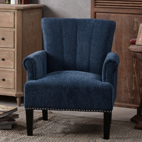 Living Room Accent Chairs Polyester Upholstered Rivet Tufted Scroll Armchairs