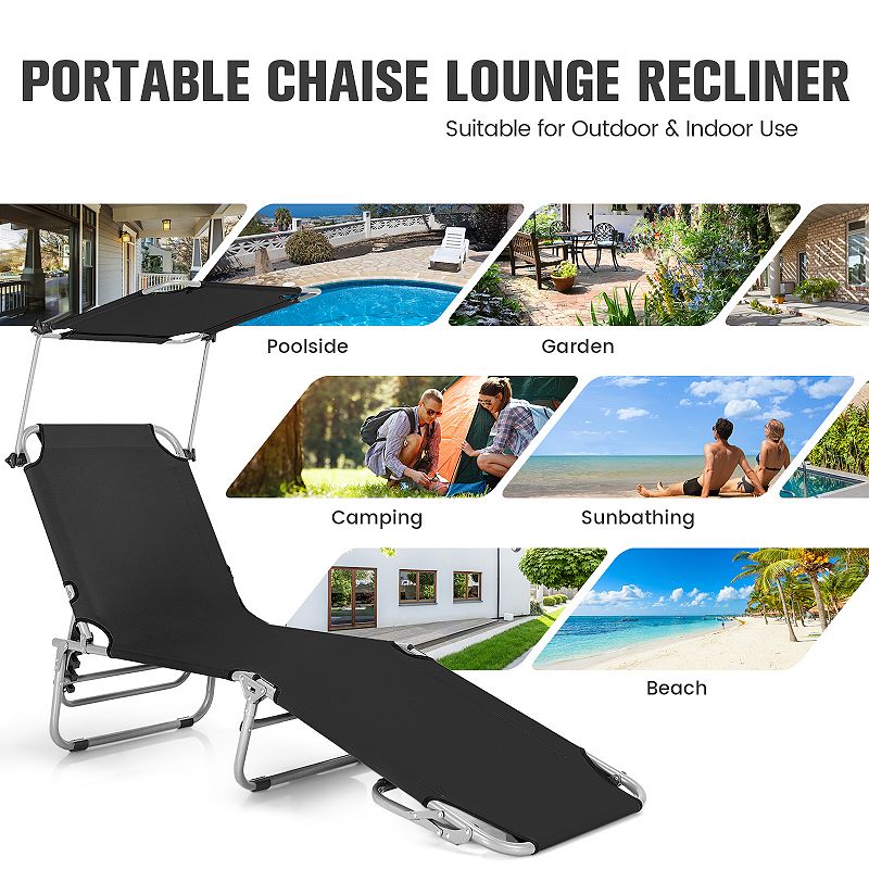 Adjustable Outdoor Beach Patio Pool Recliner with Sun Shade