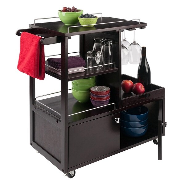 Wood Entertainment Cart with Serving Tray， Espresso Finish