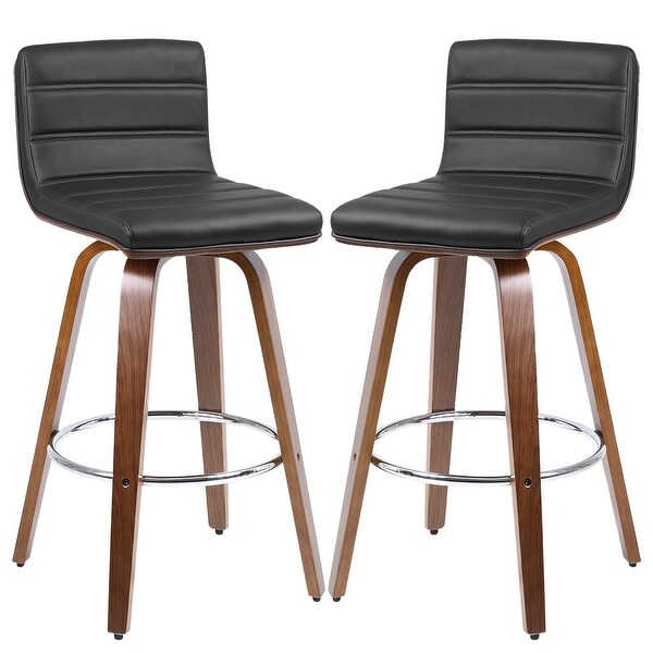 Swivel Bar Stools Wood PU Leather Upholstered Kitchen Barstool 26-inch - Set of 2