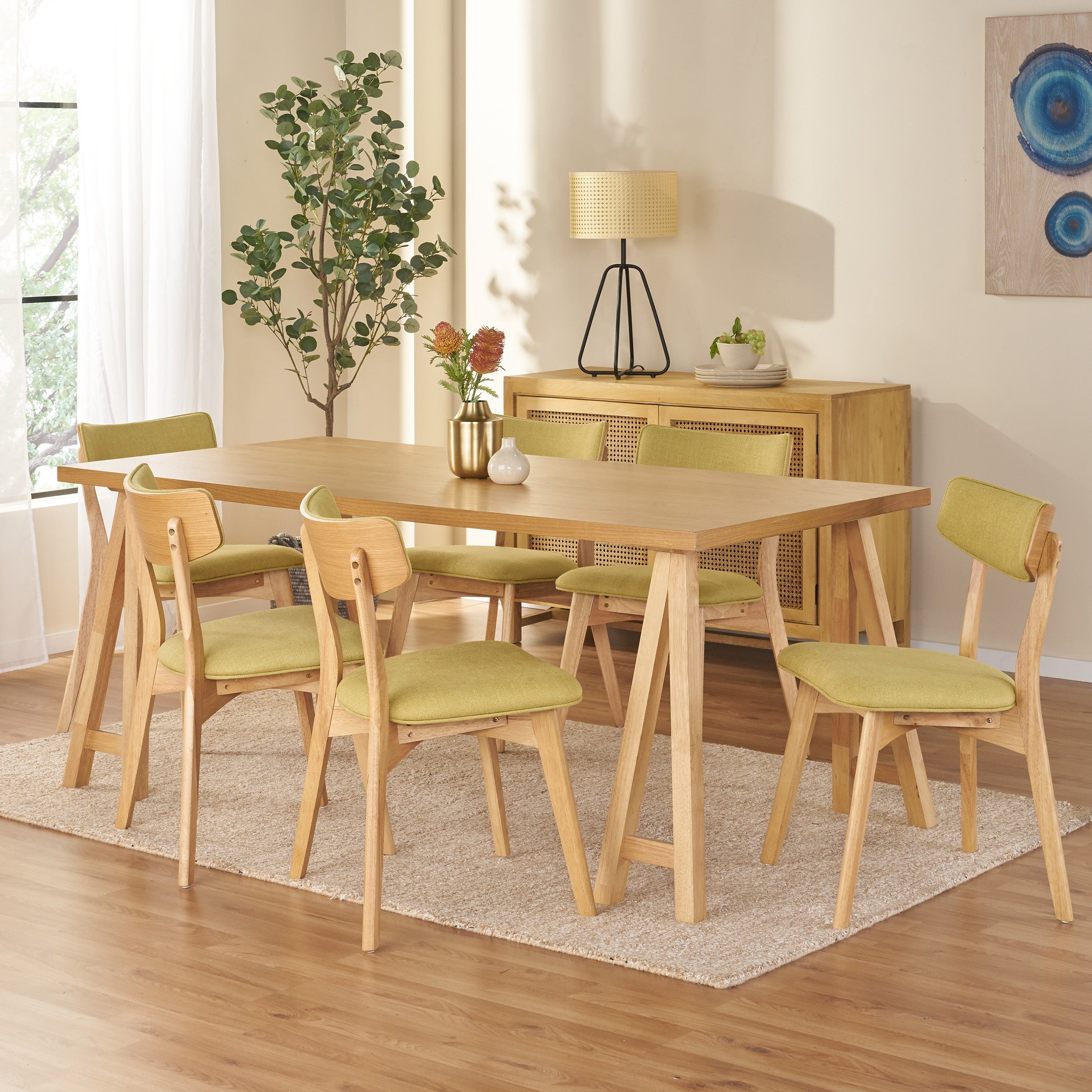 Turat Mid-Century Modern 7 Piece Dining Set with A-Frame Table