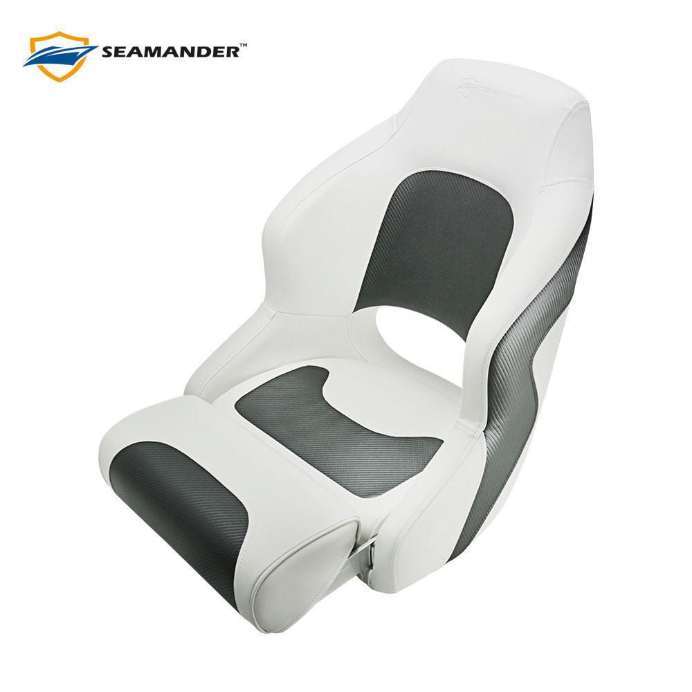 Seamander S1043 series Premier Pontoon Furniture Bucket Seat， Captain Seat， Colors White/Charcoal