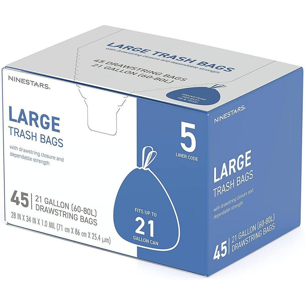 NINESTARS 21 Gal. Large Kitchen Drawstring Closure Trash Bags (45-Count) NSTB-21-45