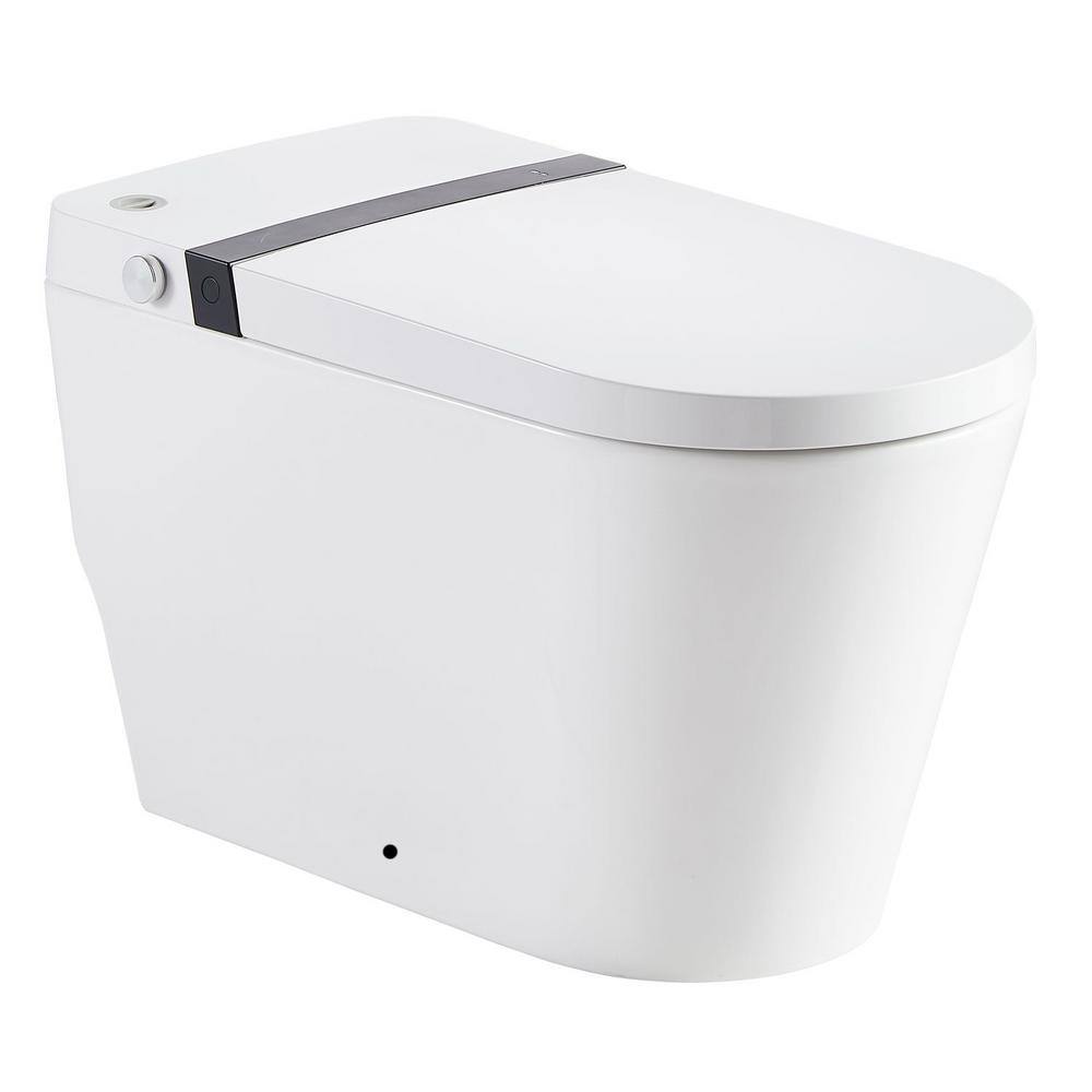 tunuo Smart Auto Open 1-Piece 1.32 GPF Single Flush Elongated Toilet in. White Seat Included with Remote Control SFWF-W15668BT