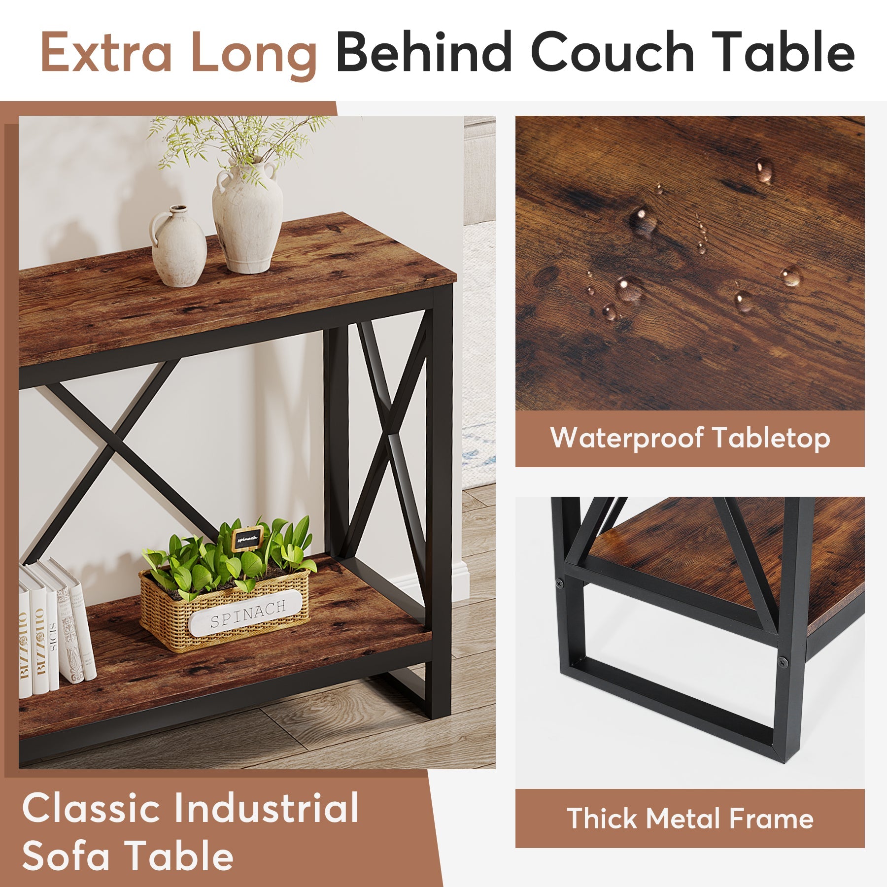 Industrial Console Table, 70.9