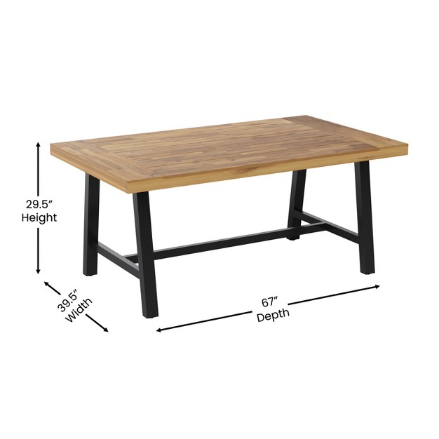 Merrick Lane Solid Acacia Wood Dining Table In A Natural Finish With Black Metal Legs For Indoor And Outdoor Use