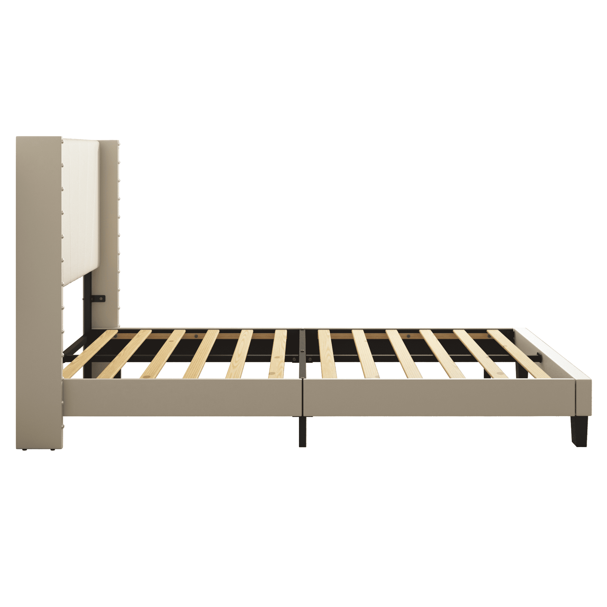 BTMWAY Full Bed Frame, Full Size Velvet Upholstered Platform Bed with Headboard, Solid Wood Frame, Modern Full Platform Bed Frame Bedroom Furniture, Holds 550lbs, No Box Spring Needed, Beige