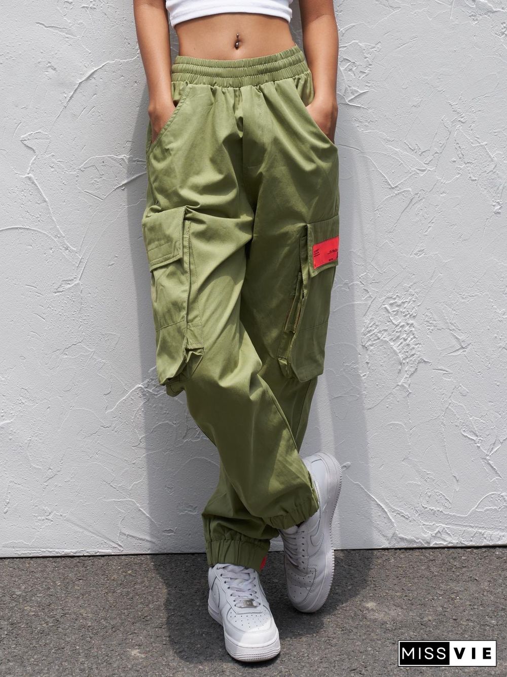 Letter Strap Detail Cargo Pants