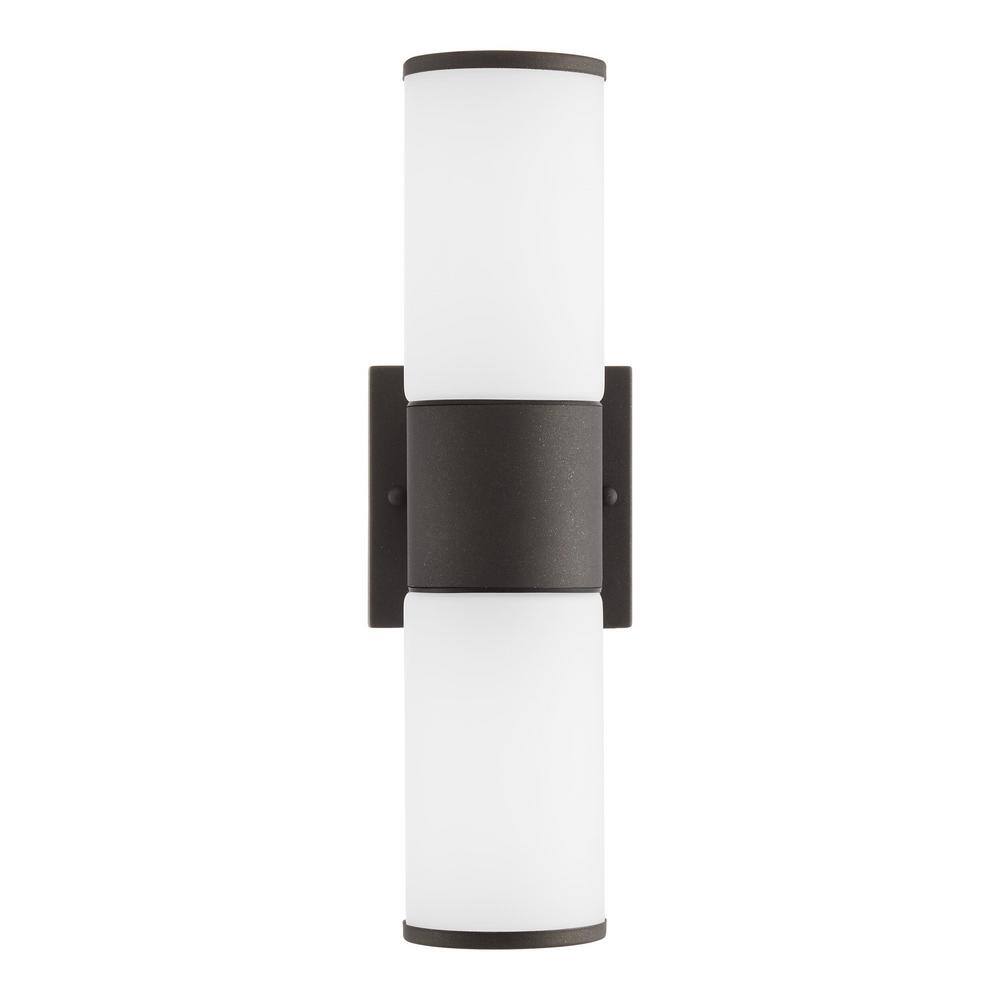 Hampton Bay Hartford Millennium Black Outdoor Hardwired Cylinder LED Smart Wall Light Powered by Hubspace KIF1602LX-01BK