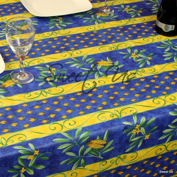 Wipeable French Spill Resistant Bees Print Acrylic Coated Tablecloth