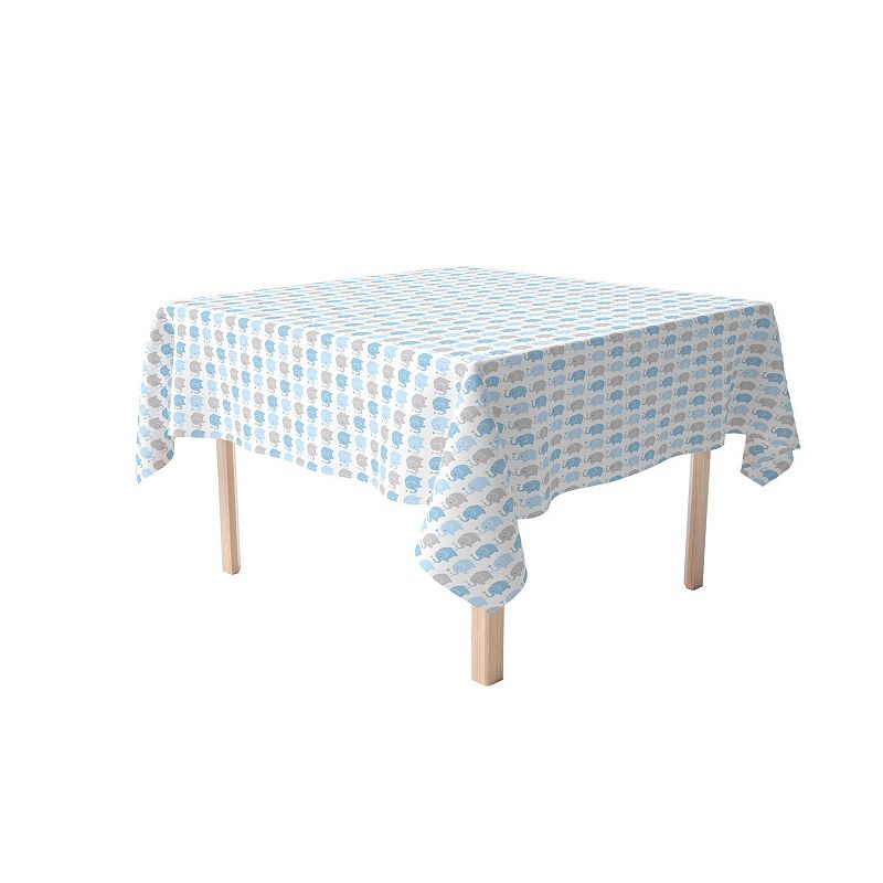 Square Tablecloth， 100% Cotton， 60x60， Blue Elephant Repeat