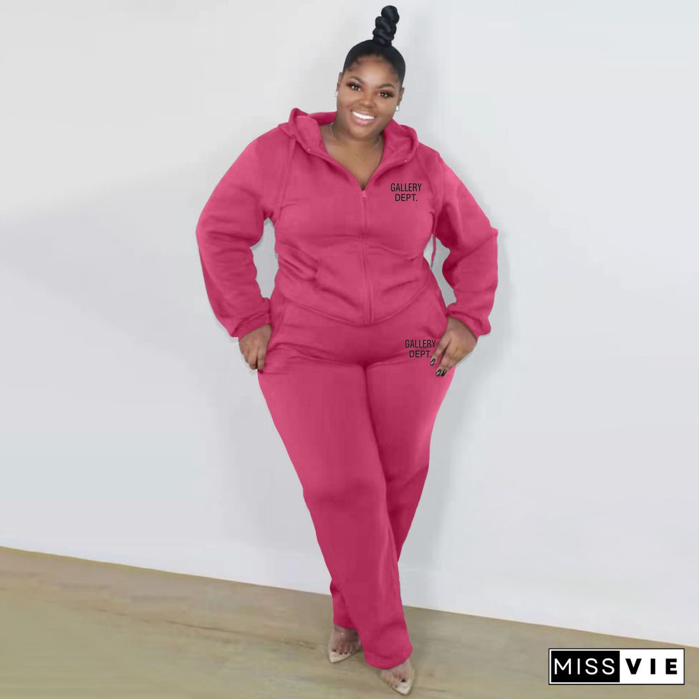 Plus Size 5XL Zipper Hoody Coat 2 Piece Pant Sets