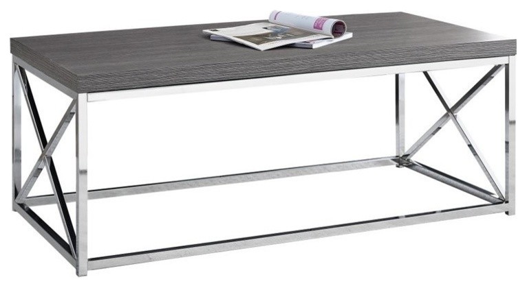 Pemberly Row Coffee Table in Gray Wood and Chrome   Contemporary   Coffee Tables   by Homesquare  Houzz