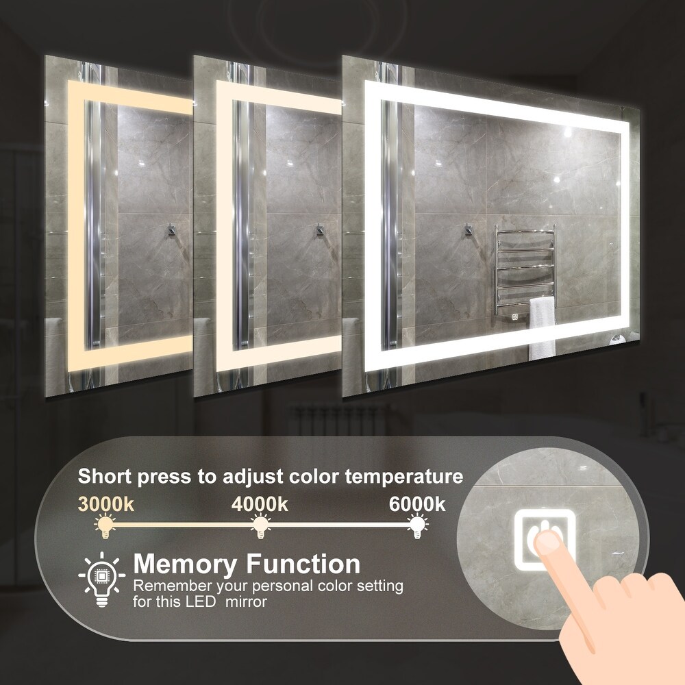 Anti Fog Led Light Bathroom Vanity Mirror with Brightness Adjustment Dimmable Touch Wall Switch Control