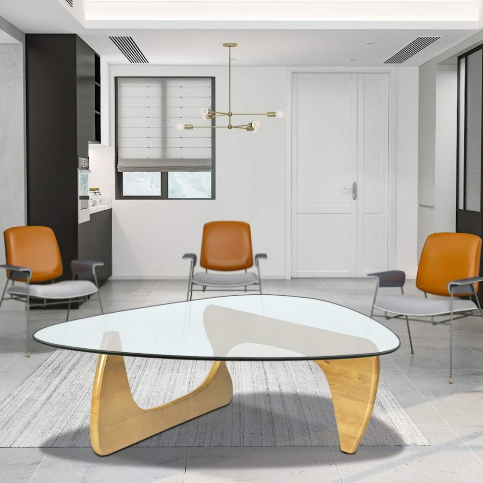 Unique Coffee Table  Sculptural Curved Base With Triangle Glass Top   Midcentury   Coffee Tables   by Decor Love  Houzz