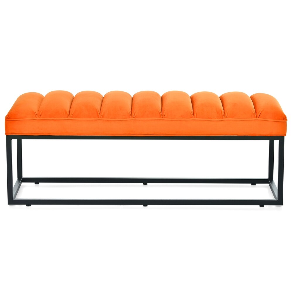 Orange Bedroom End of Bed Ottoman Bench w/ Padded Seat   Metal Leg