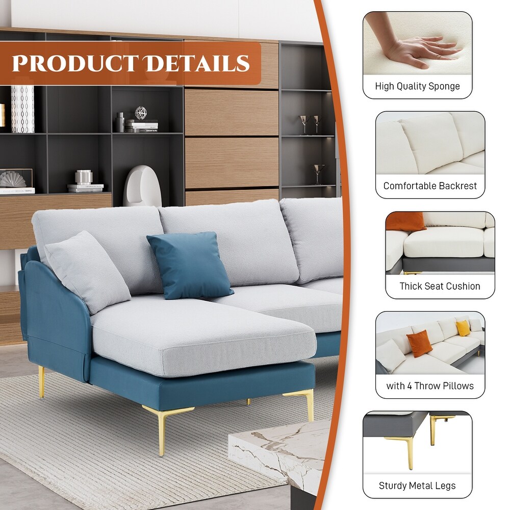 Ouyessir U Shape Sectional Sofa 4 Seat Couch with Double Chaise Lounge