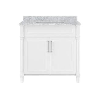 Home Decorators Collection Aberdeen 36 in. W x 22 in. D x 34.5 in. H Bath Vanity in White with White Carrara Marble Top 8103600410