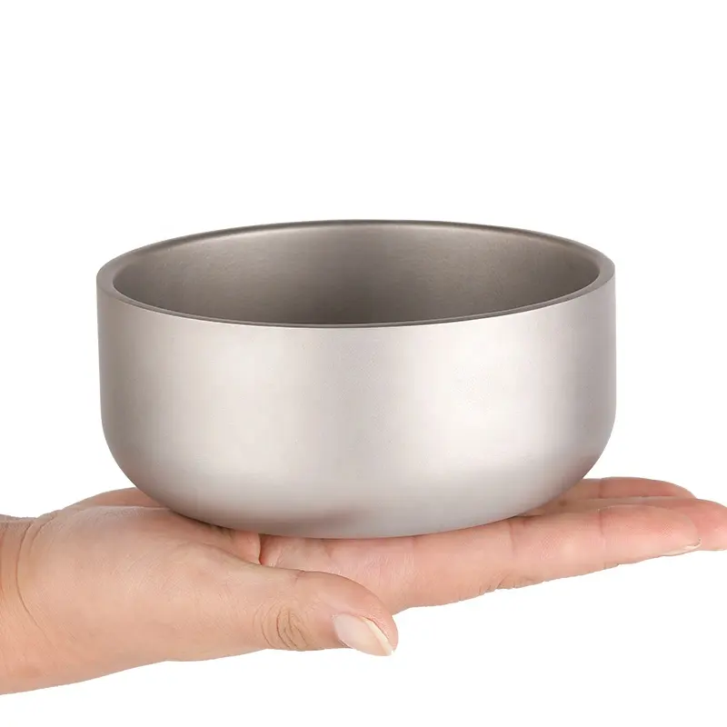 Outdoor Camping Equipment Portable Titanium Double Wall Bowl Outdoor Camping Tableware Bowl for Adult Children