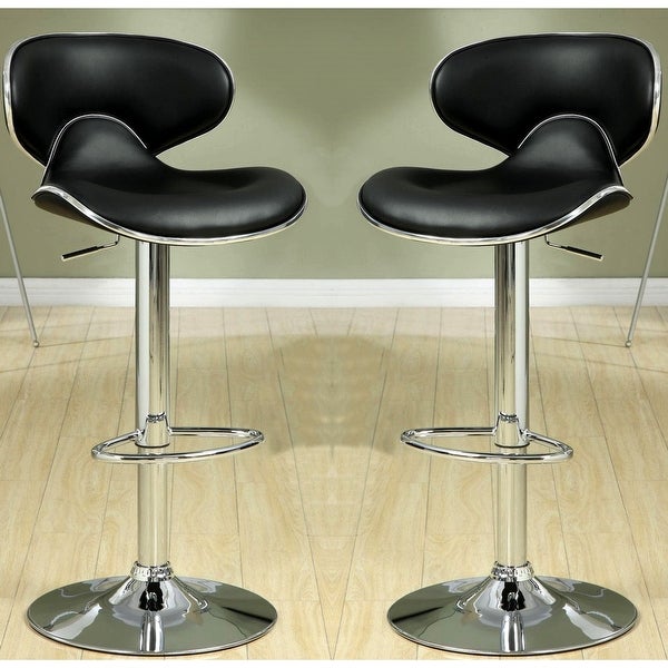 Modern Design Black Upholstered Adjustable Stools (Set of 2)