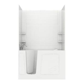 Universal Tubs Rampart Nova Heated 5 ft. Walk-in Whirlpool Bathtub with 6 in. Tile Easy Up Adhesive Wall Surround in White H3060WILWHCF