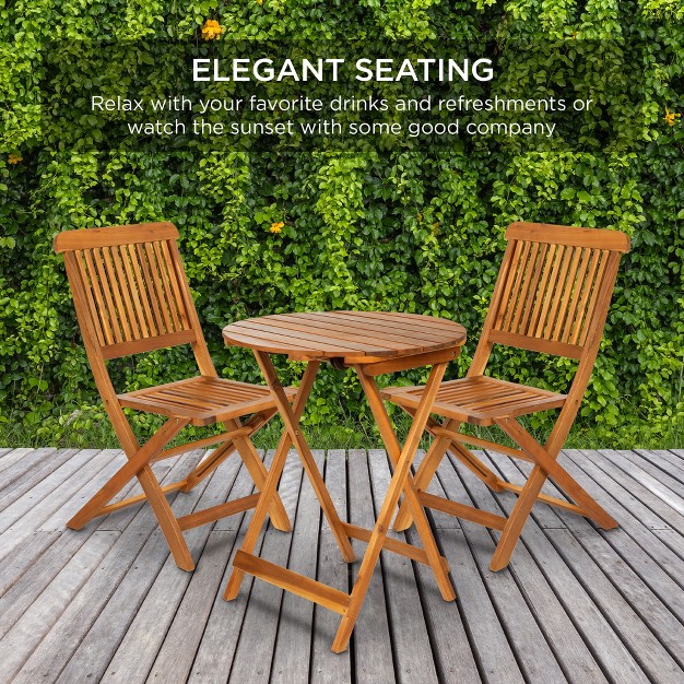 Best Choice Products 3 piece Acacia Wood Bistro Set Folding Patio Furniture W 2 Chairs Table Teak Finish Natural