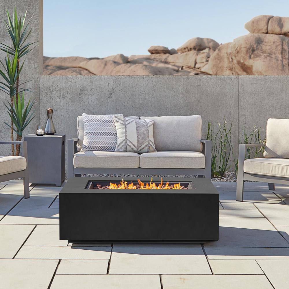 Real Flame Aegean 50 in. L X 32 in. W Outdoor Rectangular Powder Coated Steel Propane Fire Pit in Black with Lava Rocks C9813LP-BLK